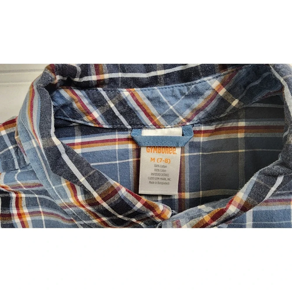 Gymboree Kids Plaid Button Down Shirt Long Sleeve Blue Orange White Size M‎ 7-8